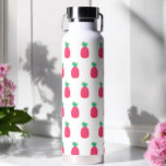 Trama de fruta de piña blanca rosa Botella de agua<br><div class="desc">Botella de agua blanca rosa con patrón de piña rosada y opción para añadir nombre. Más productos con este diseño se encuentran en la colección siguiente</div>