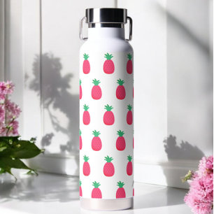 Trama de fruta de piña blanca rosa Botella de agua
