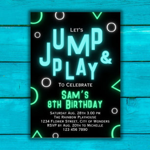 Trampoline Birthday Invitación Neon Jump Fiesta