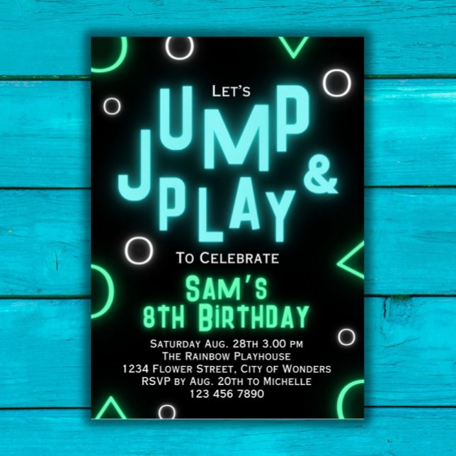 Trampoline Birthday Invitación Neon Jump Fiesta (Subido por el creador)
