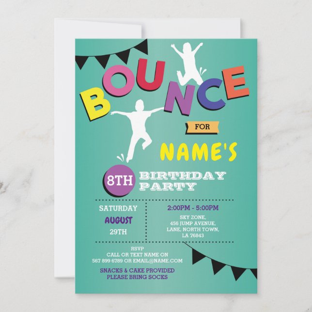 Trampoline Birthday Invitación Saltar Fiesta de sa (Anverso)