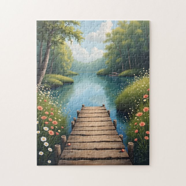 Tranquil Dock at Sunrise Puzzle (Vertical)