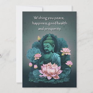 Tranquila tarjeta de felicitación Buda con flores
