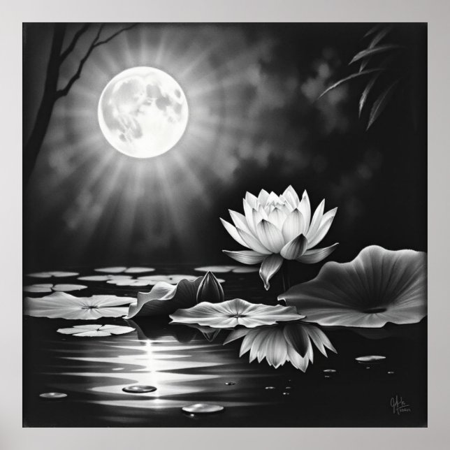 Tranquilidad floreciente: Arte de Lotus Charcoal (Frente)