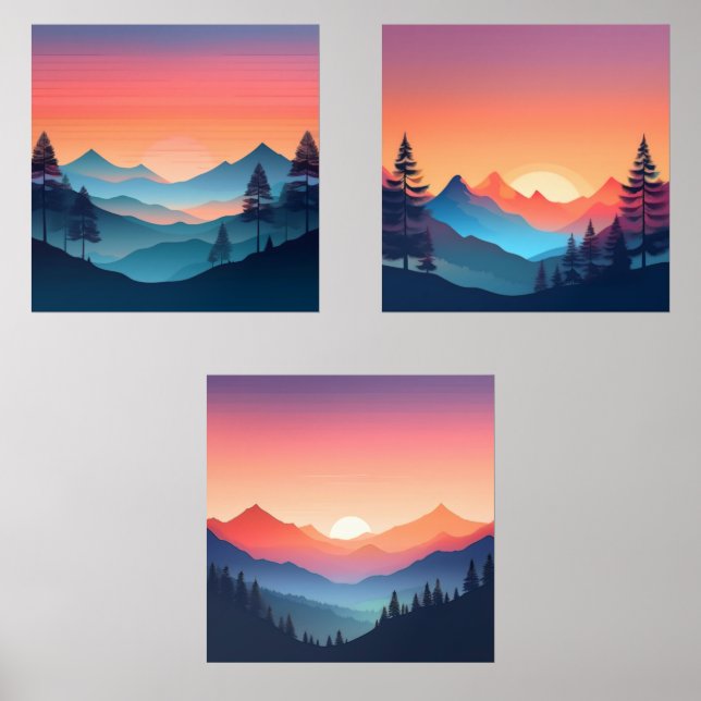Tranquilo Sunset Mountain Art Set de 3 (Anverso)