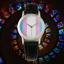 Trans Pride Classic: reloj de correa de cuero negr