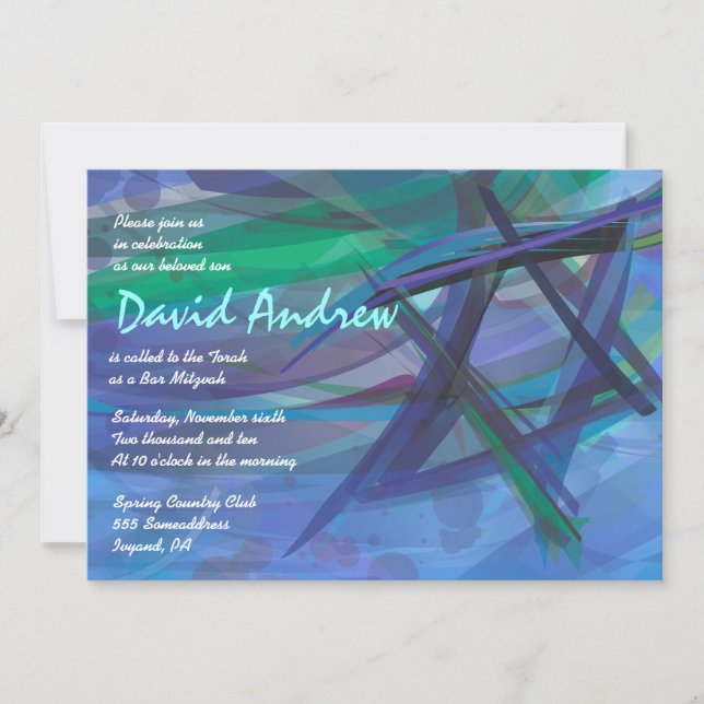 TRANSPARENTE STAR Bat Bar Mitzvah Invitación azul (Anverso)