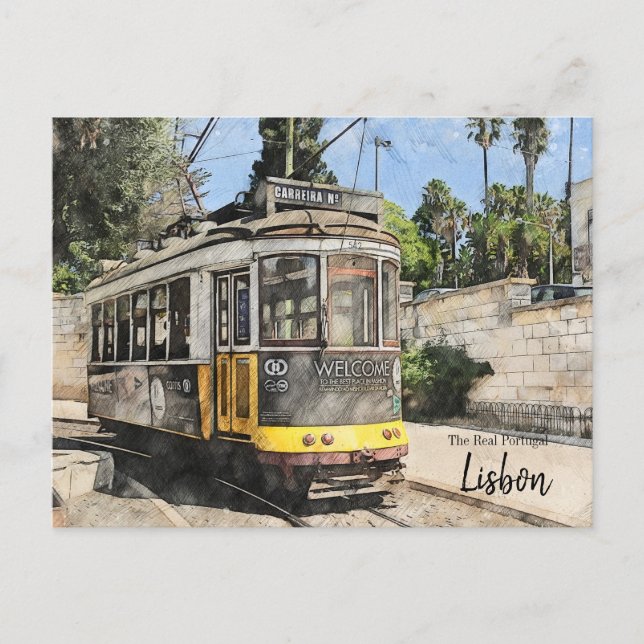 Tranvías de la postal de Lisboa (Anverso)