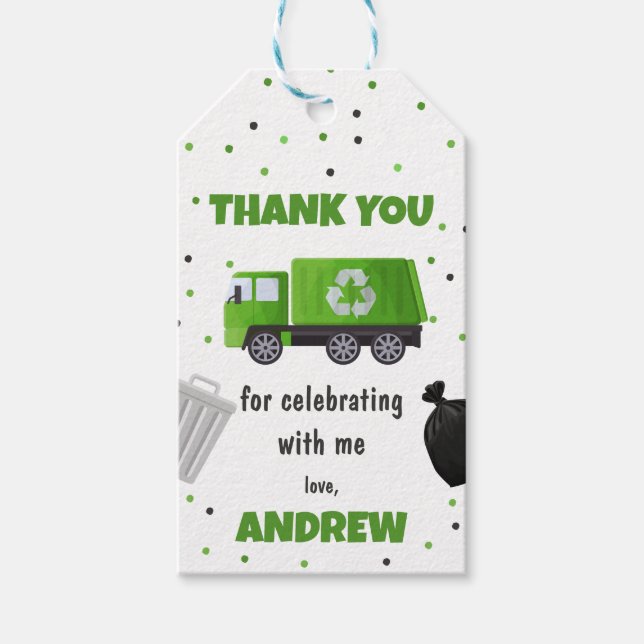 Trash Garbage Truck Cumpleaños Gracias Etiqueta (Anverso)