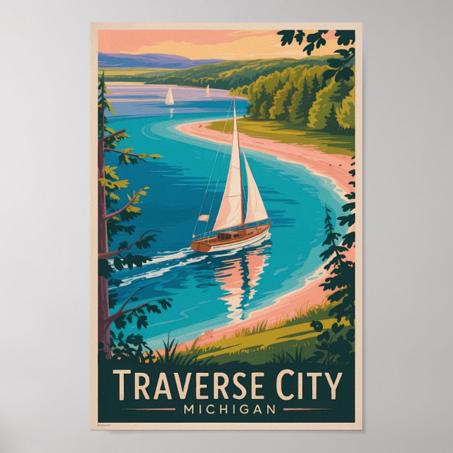 Traverse City Michigan Ilustracion Viajes Arte (Frente)