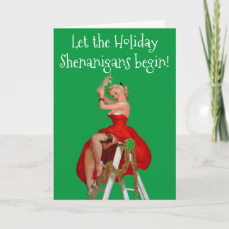 Travesuras Navideñas Pinup Retro Tarjeta Postal de