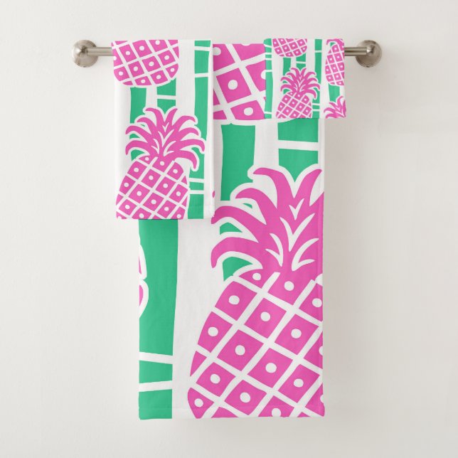 Trazos de bambú de piña Patrón rosa y verde (In situ)