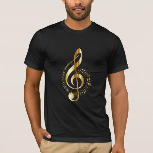 Treble Clef Music Notes en una camiseta dorada