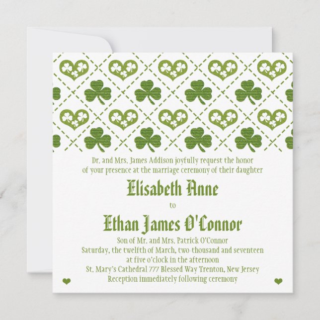 Trébol y corazones que casan invitaciones (Anverso)
