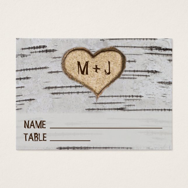 Tree heart initials rustic wedding place card (Frente)