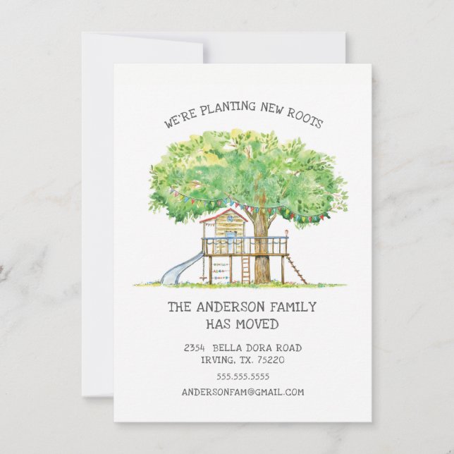 Treehouse Cute Family Moving Invitación (Anverso)
