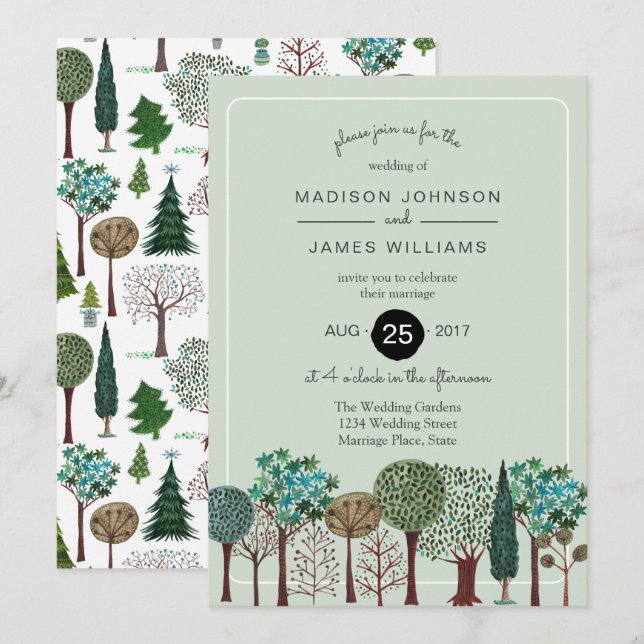 Trees Forest Woodland | BODA | Invitación (Anverso / Reverso)