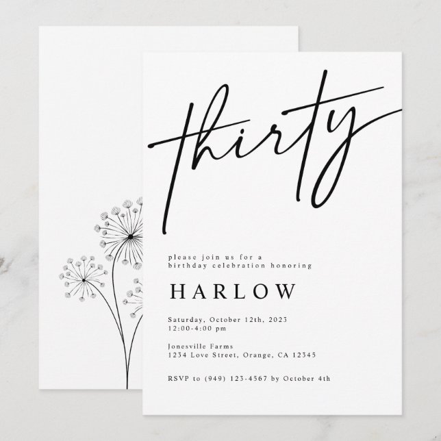 Treinta invitaciones de cumpleaños en blanco y neg (Anverso / Reverso)