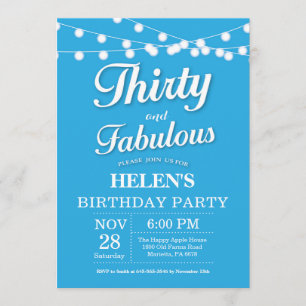 Treinta y fabulosa invitación de cumpleaños azul