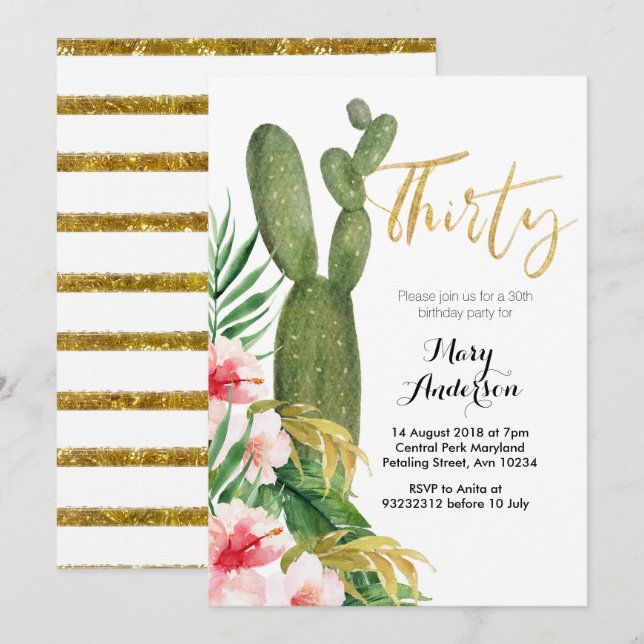 Treinta y trescientos años Invitación cactus fiest (Anverso / Reverso)