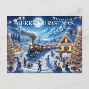 Trem de Navidad llega a un pueblo nevado alegre