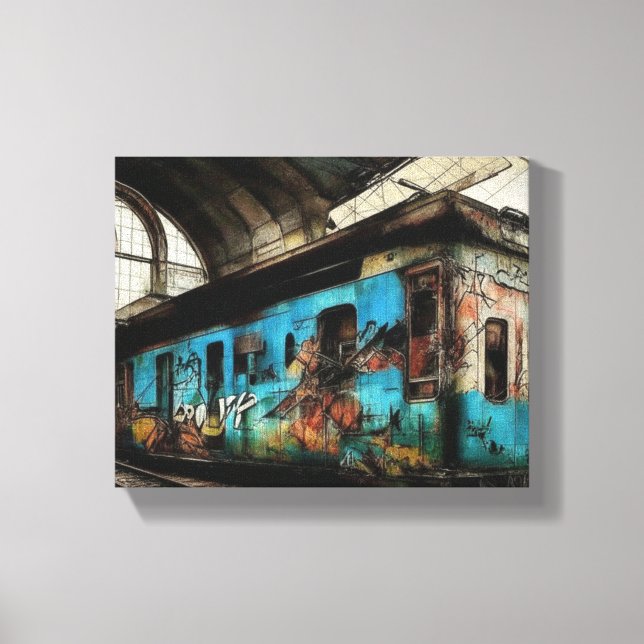 Tren abandonado con arte callejero urbano de grafi (Anverso)