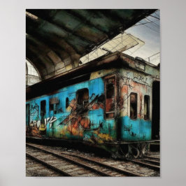 Tren abandonado con arte urbano de grafitis