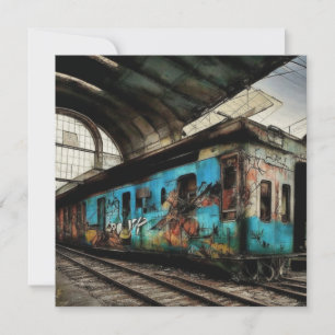 Tren abandonado con arte urbano de grafitis