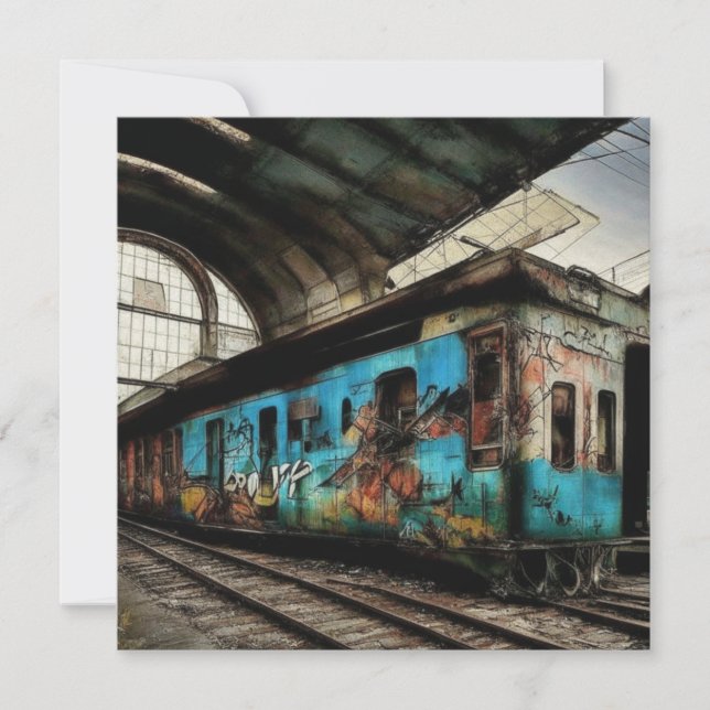 Tren abandonado con arte urbano de grafitis (Anverso)