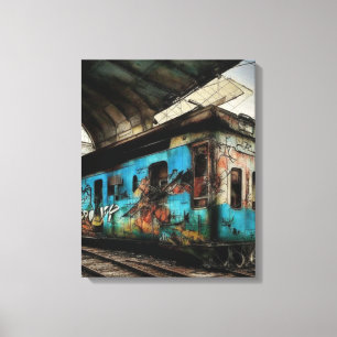 Tren abandonado con arte urbano de grafitis en la 