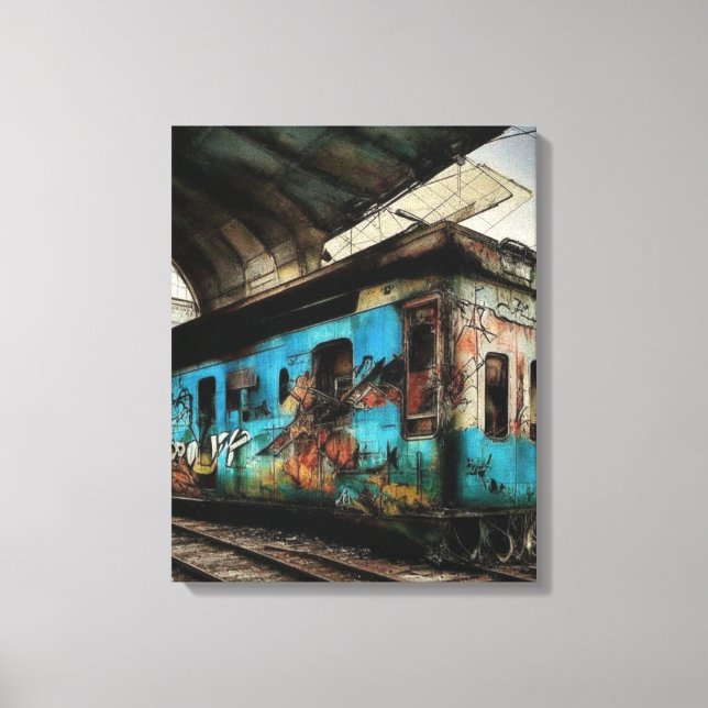 Tren abandonado con arte urbano de grafitis en la  (Anverso)