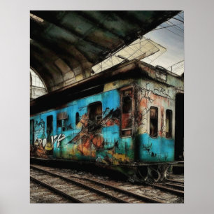 Tren abandonado con arte urbano de grafitis en la 