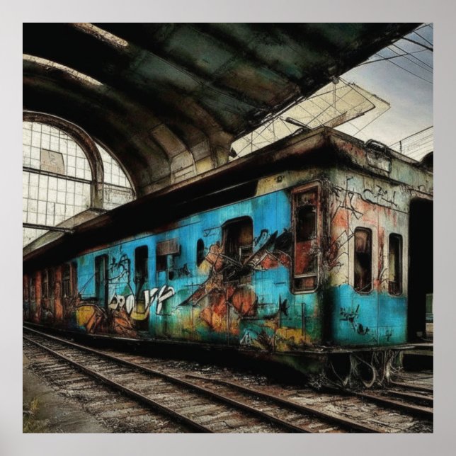 Tren abandonado con graffiti arte urbano (Frente)