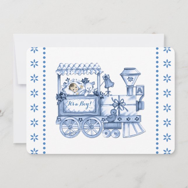 Tren Azul Bebé Invitación de Cumpleaños para Niño (Anverso)