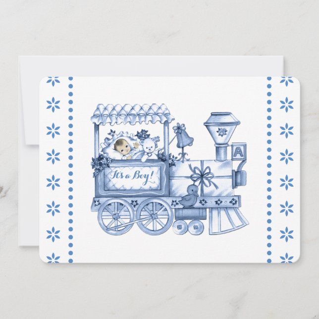 Tren Azul Bebé Invitación para Baby Shower de Niño (Anverso)