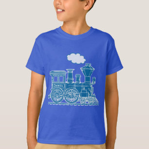 Tren azul de la locomotora de vapor "su" camiseta