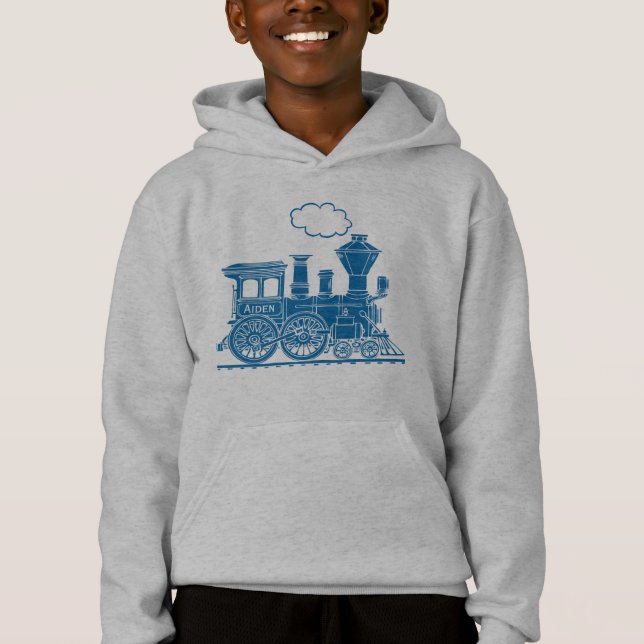 Tren azul de la locomotora de vapor su sudadera (Anverso)