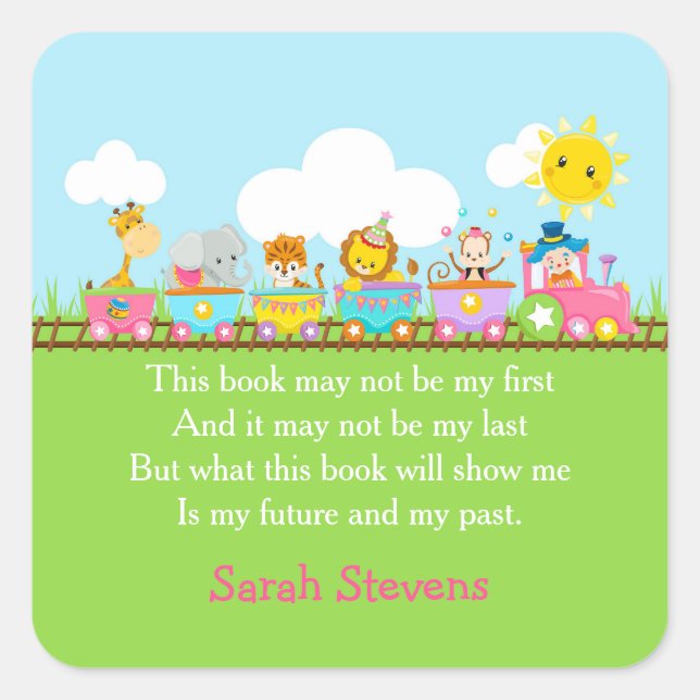 Tren de animales de circo lindo en etiqueta de lib (Anverso)