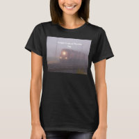 Tren de carga en camiseta de niebla matutina