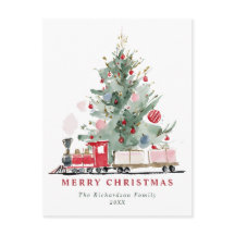 Tren de juguete árbol de Navidad acuarela