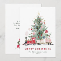 Tren de juguete árbol de Navidad acuarela