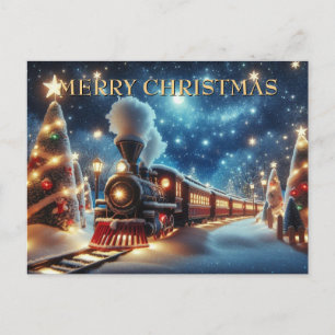 Tren de Navidad Bajo el Cielo Estrellado a la Luz