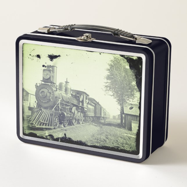 Tren de vapor blanco y negro vintage (Anverso)