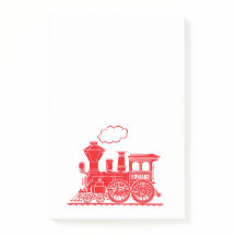 Tren de vapor rojo llamado post gráfico que nota