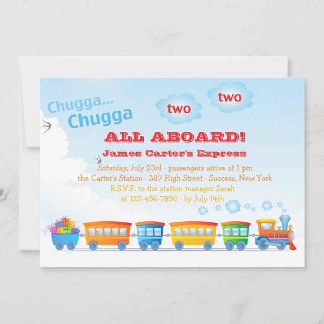 Tren del cumpleaños invitación de dos años (Anverso)