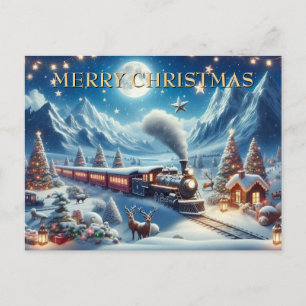 Tren mágico de Navidad en montañas nevadas