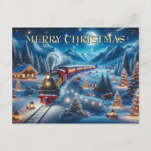 Tren mágico de Navidad invernal nevado
