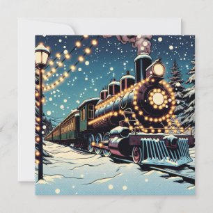 Tren Vintage Antiguo en una Noche de Navidad