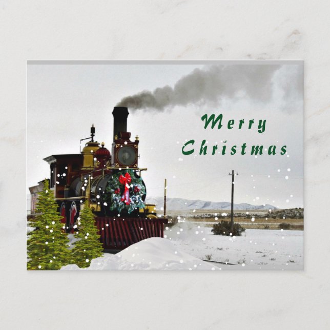 Tren vintage en postal navideña de nieve/ amargo (Anverso)