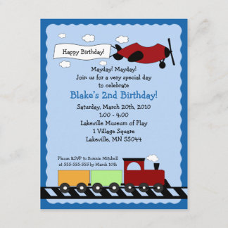Tren y avión 4x5 linda invitación de cumpleaños pa